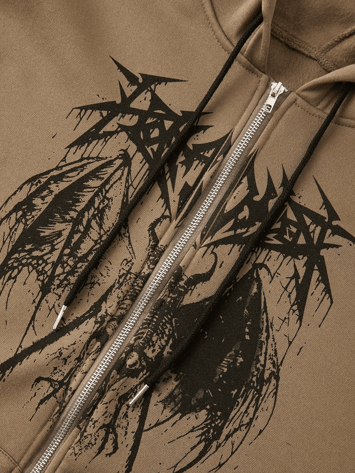 Brownm Oversized Skeleton Print Zipper Hoodie