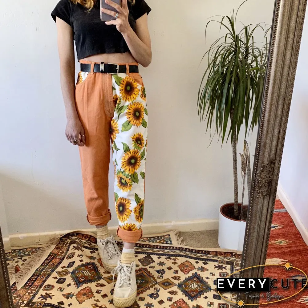 Casual Sunflower Printed Straight Trousers