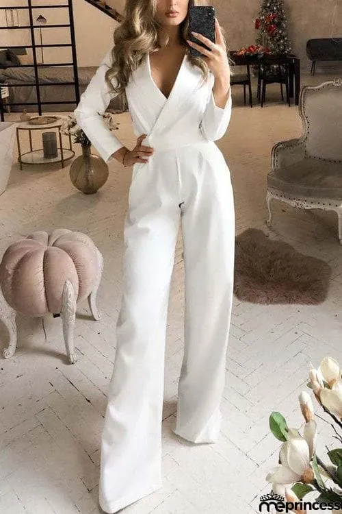 Fashion Suit Collar Long Sleeve Jumpsuit
