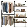 [US Local Warehouse] 14.6x76x82.7Inch Industrial Pipe Clothing Rack with Hanging Rods Heavy Duty Clothes Organizer Large Capacity Display Hanging Garment Rod Wooden Clothes Storage Shelves for Walk In Closet