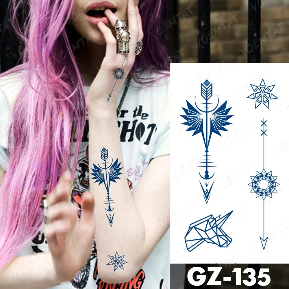 Juice Lasting Waterproof Temporary Tattoo Sticker Rose Butterfly Moon Sun Diamond Heartbeat Wave Flash Fake Tattoos Ink Body Art