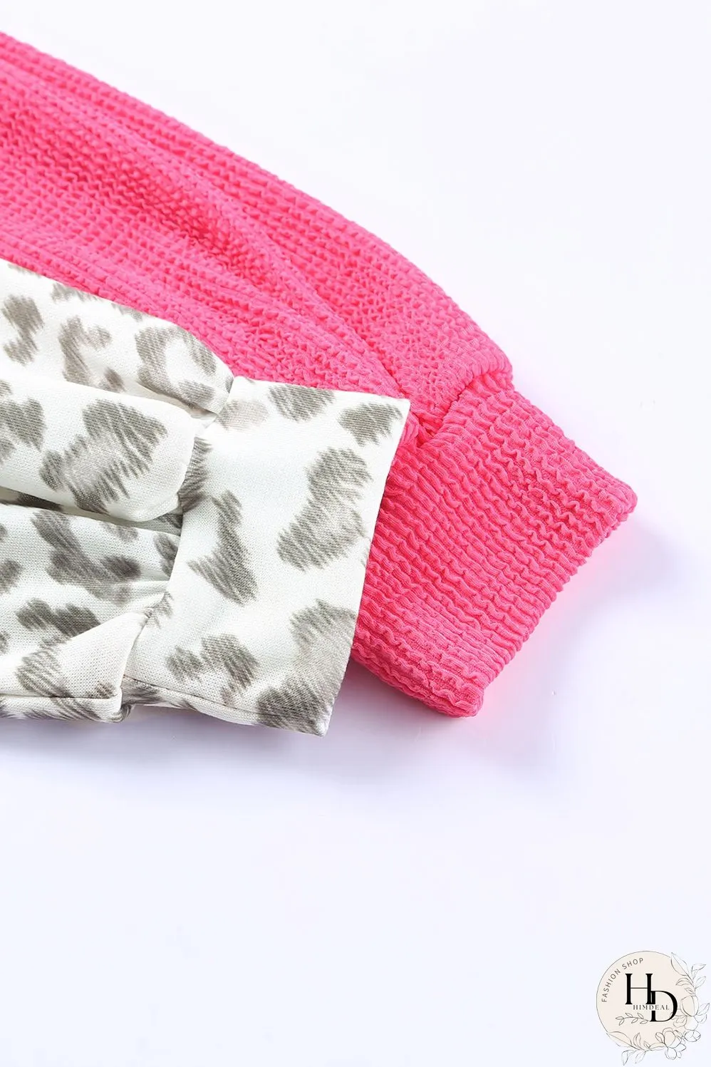 Pink Leopard Patchwork Color Block Ribbed Top