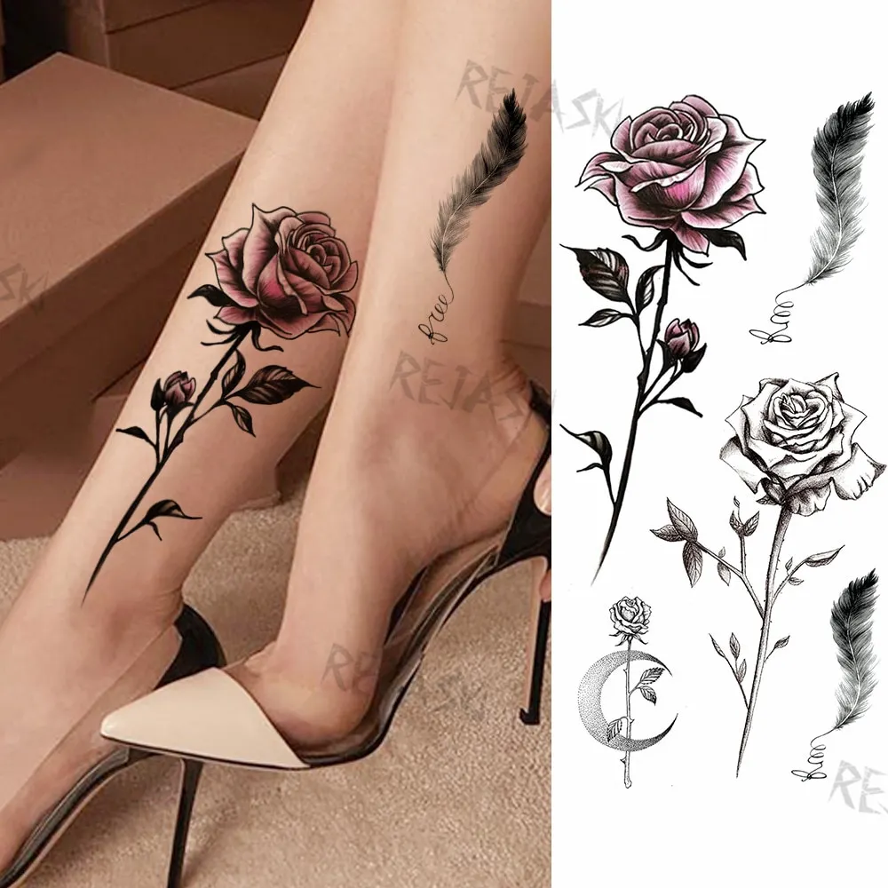 Sdrawing Rose Jewelry Water Transfer Tattoo Stickers Women Body Chest Art Temporary Tattoo Girl Waist Bracelet Flash Tatoos Flower