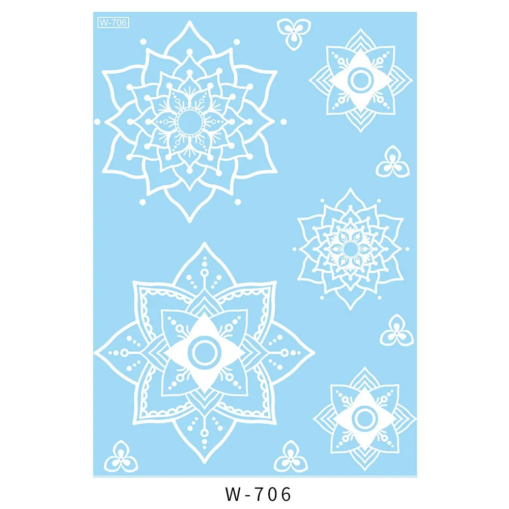 Sexy Henna Mehndi Tattoo White Lace Necklace Flower Water Transfer Temporary Tatoo Sticker Body Art Waterproof for Wedding Beach