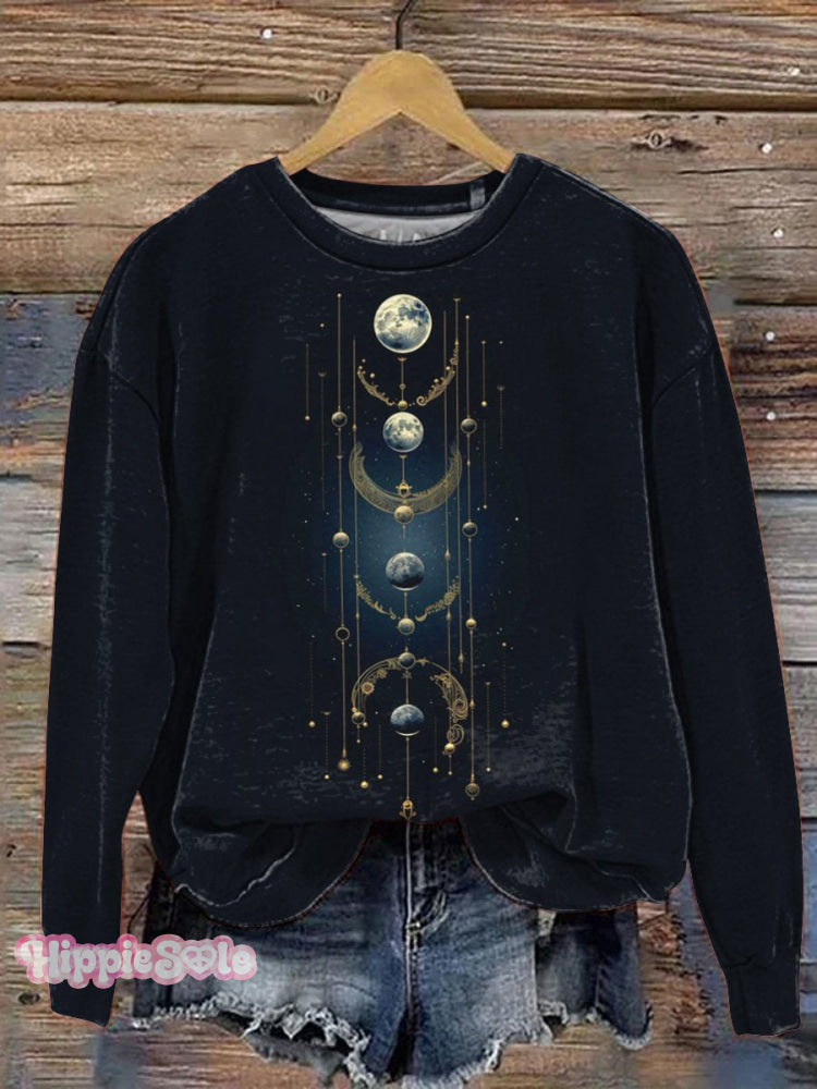 Mysterious Crecent Moon Art Printed Casual Sweatshirt Multicolor / S