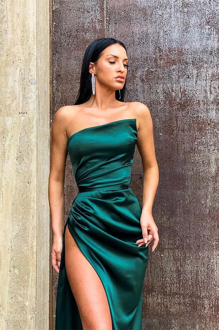 green split dress Leslie Bottle Green Long-Sleeve Twisted Split Maxi Dress – Club L London