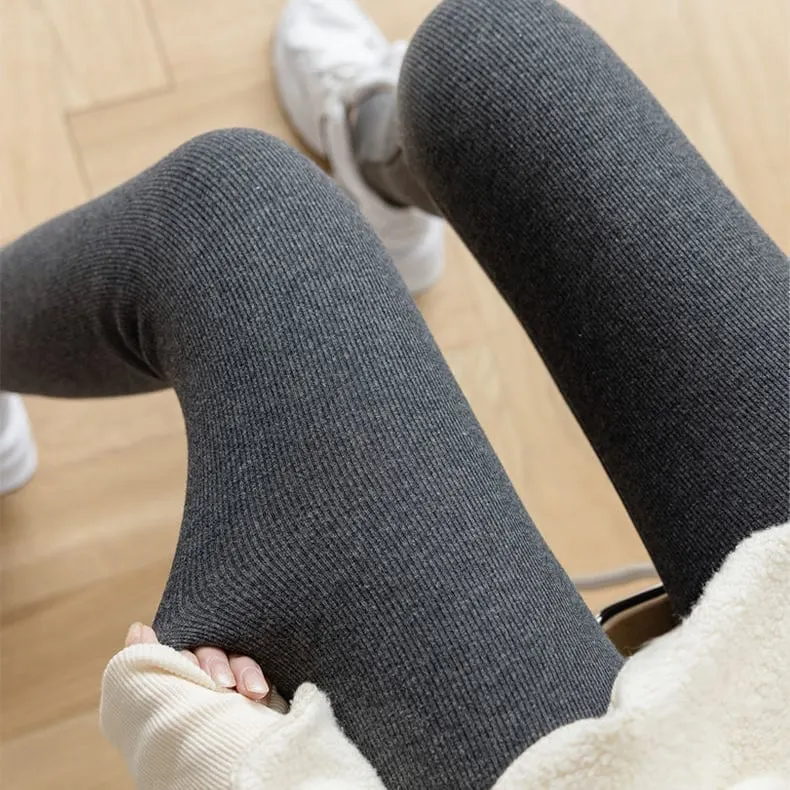 Soft Clouds Leggings Casual Warm Winter Solid Pants-Pink