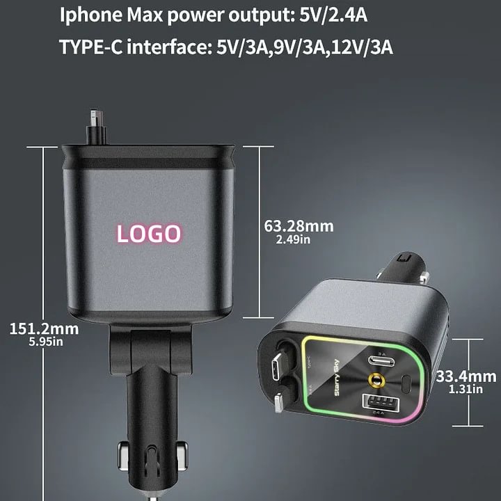 Comes with 4-in-1 fast charging car charger with starry sky roof ambient light