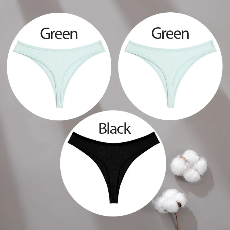 3PCS/Set Cotton Panties G-String Women Panties Sexy Underwear Female Lingerie Thong Briefs for Woman Solid Color Intimate Pantys