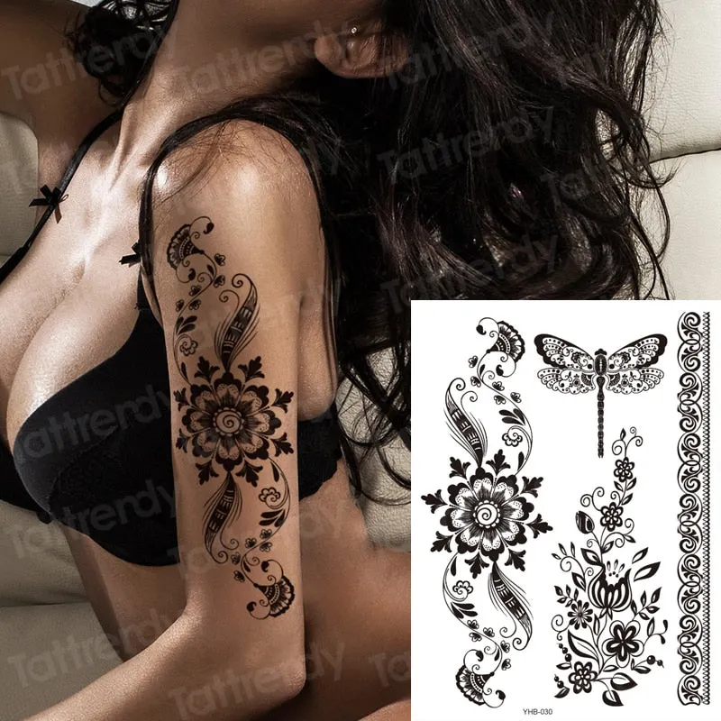 stockings tattoo legs black henna lace legging tatoo thigh hand rose flower jewelry stickers indian arabic water body decal