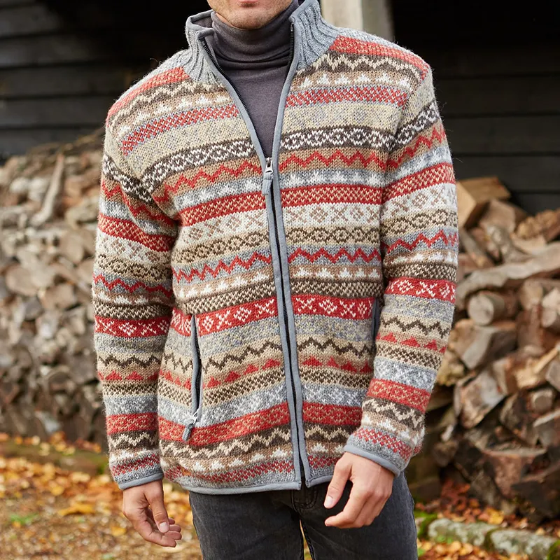 Mens Vintage Fair Isle Knitted Cardigan Sweater