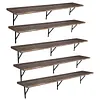 [US Local Warehouse] 5 Tier Floating Shelves 72.05x11.81x7.87in Wall Mounted Hanging Shelf with Metal Bracket for Living Room Kitchen Bathroom Home Storage