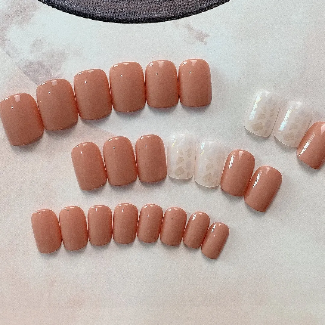 24pcs Shell Fake Nails Full cover Fake Nails Glue DIY Manicure Nail Art Tools-Nail Inspo