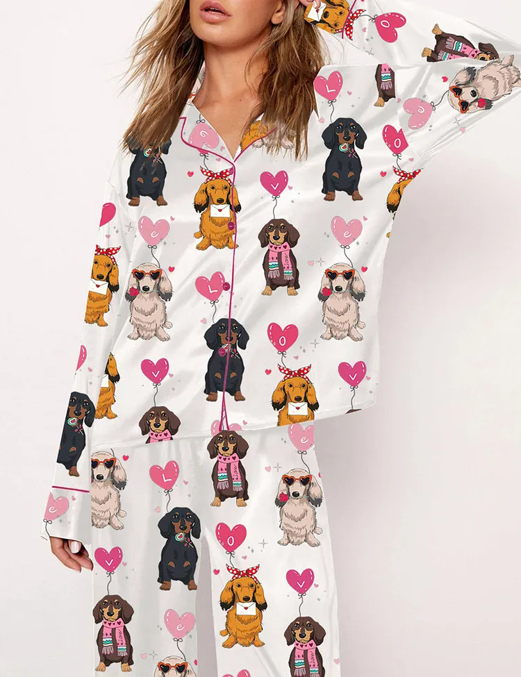 Women's Dachshund Cute Dog Valentines Day Pajama Set