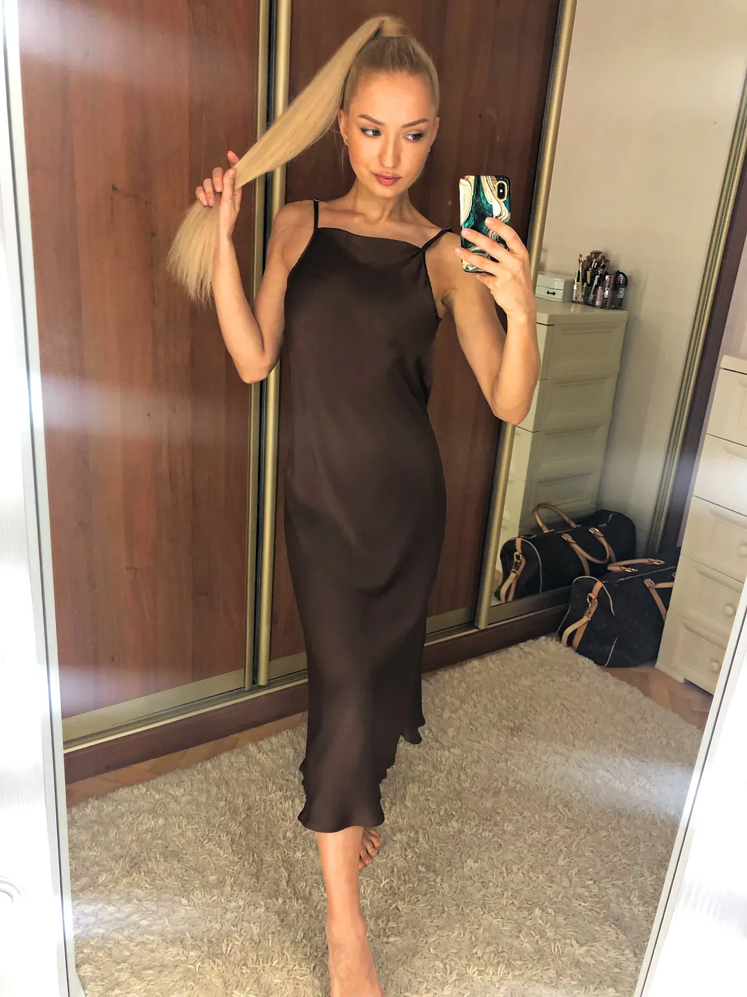2020 Summer women Satin Slip Sexy Backless Spaghetti Strap Dress  Shiny Sundress Sleeveless Dress Slim Female Retro Prom Dress