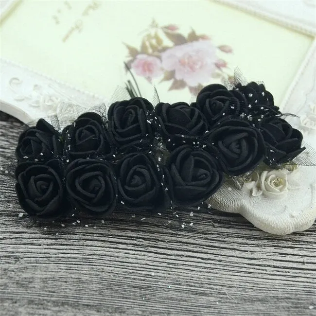 144PCS 2CM Mini Artificial Flower Bubble Rose Bouquet Wedding Home Party Decoration Craft Garland Accessories Fake Flower