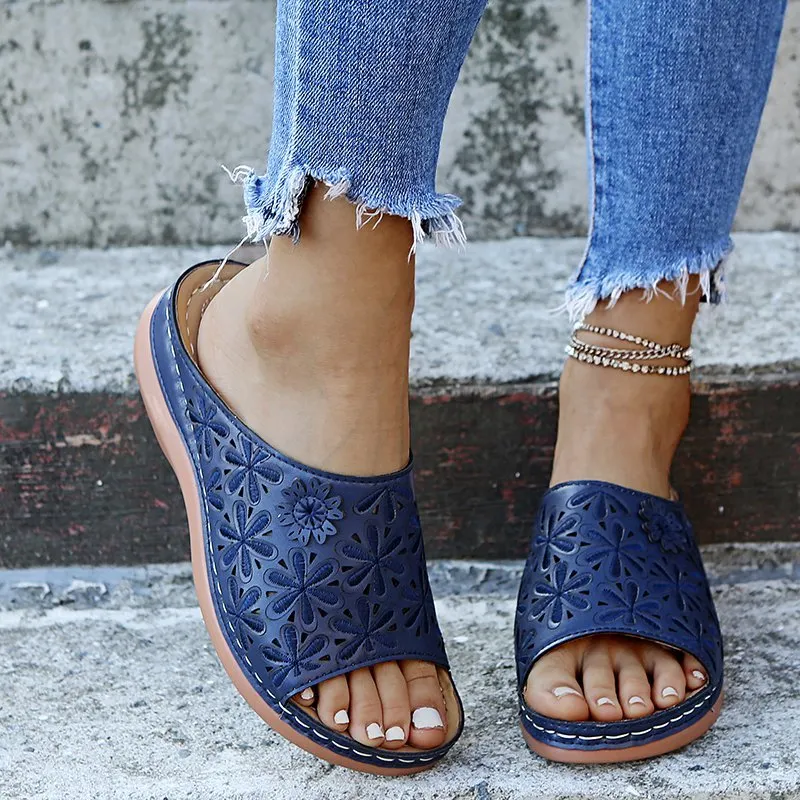 2022 Summer Women Wedge Sandals Premium Orthopedic Open Toe Sandals Vintage Anti-slip Leather Casual Female Platform Retro Shoes
