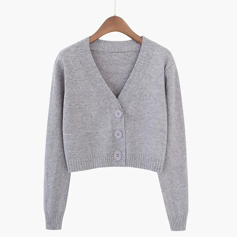 Zoki Corp Cardigan Sweater Autumn Long Sleeve Soft Sexy V Neck Knitted Korean Short Top Casual Single Breasted Pink Thin Blouse