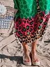 Contrast Color Leopard Loose Short Sleeves V-Neck Maxi Dresses