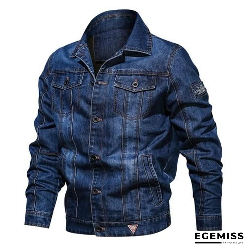 Denim Jacket Men's Lapel Embroidery Casual Mens  Jeans Jackets Multi-pocket Male Cowboy Coats | EGEMISS