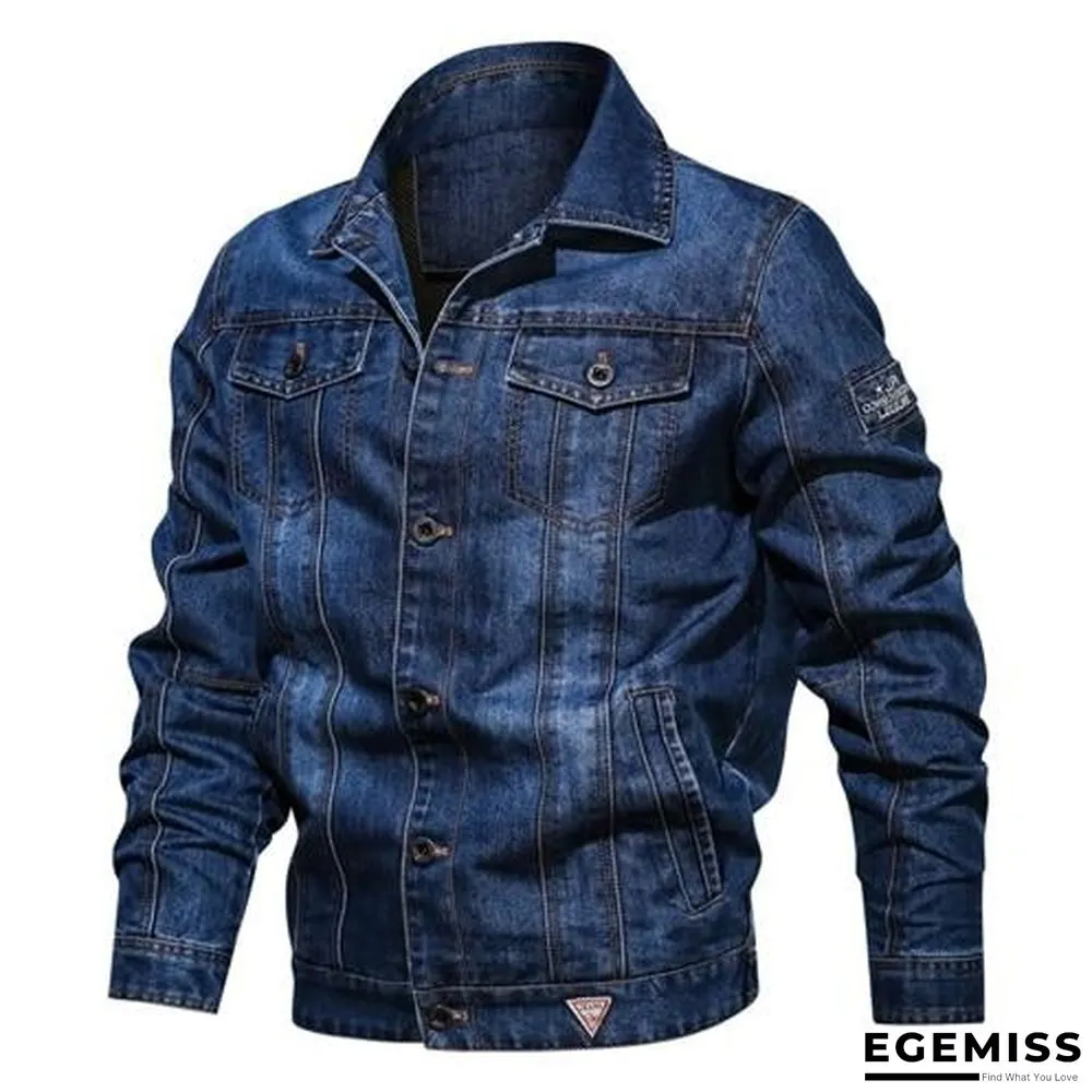 Denim Jacket Men's Lapel Embroidery Casual Mens  Jeans Jackets Multi-pocket Male Cowboy Coats | EGEMISS