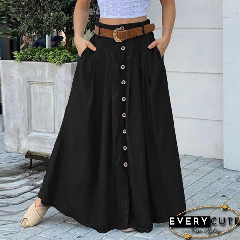 Summer Autumn Women Long Skirts Fashion High Waist A-Line Casual Loose Skirt