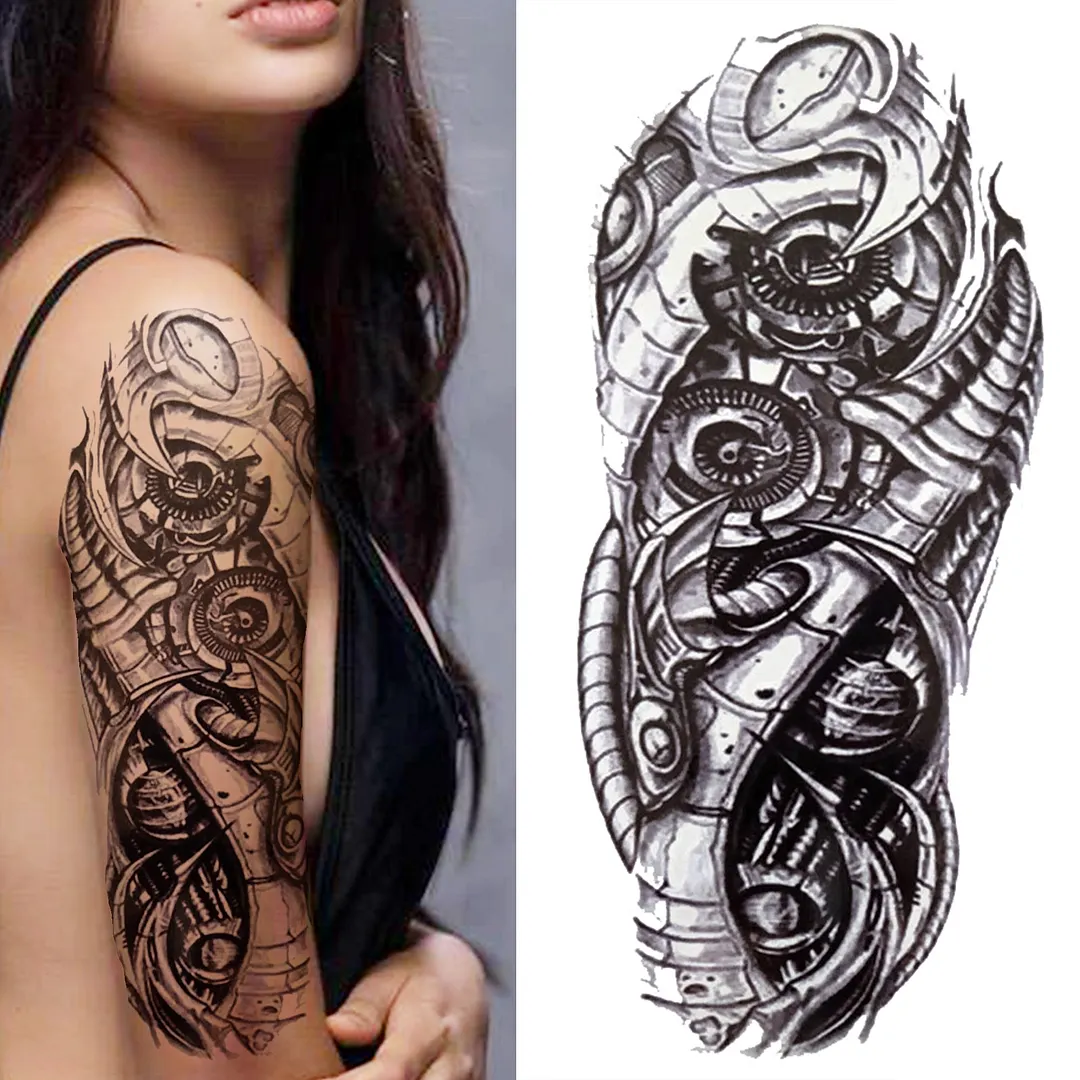 Cross Lion Temporary Tattoo For Women Men Adult Skull Tiger Wolf Forest Tattoo Sticker Black Fake Realistic Demon Tatoos Forearm 530