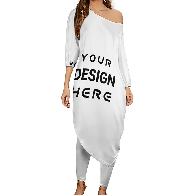 Personalized Design Women's Diagonal Shoulder Two Piece Set Full Print