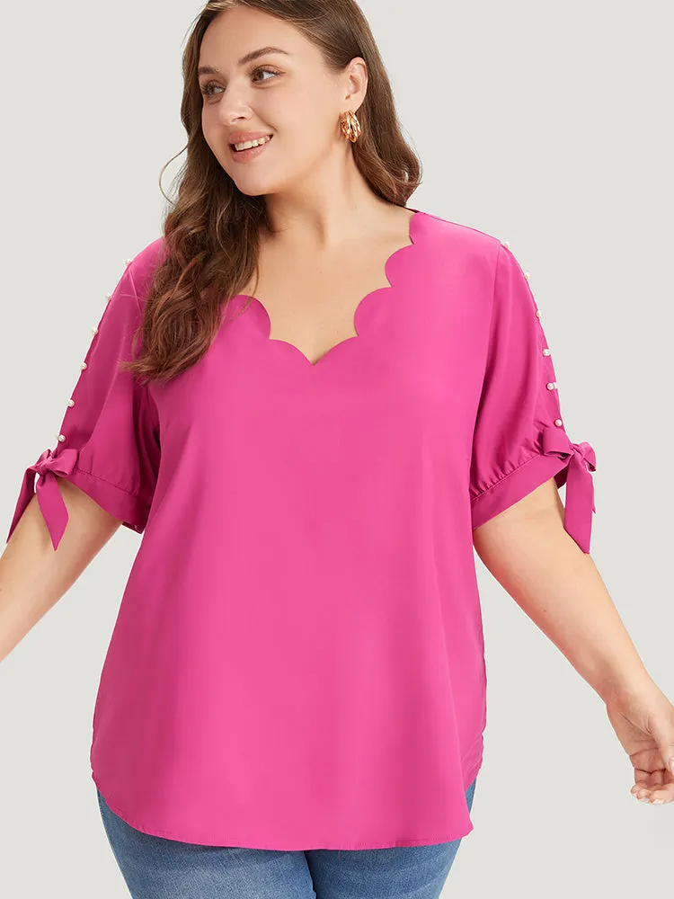 1243Trim Pearl Beaded Knot Sleeve Blouse111
