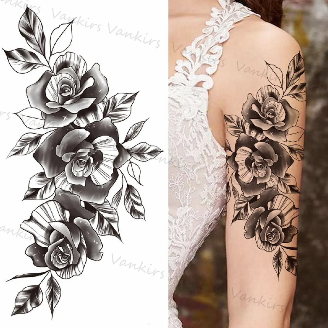 Sdrawing Skeleton Snake Flower Temporary Tattoos For Women Girls Realistic Snake Wolf Tribal Fake Tattoo Sticker Arm Waist Tatoo 3D