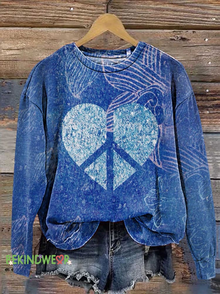 Peace Sign Heart Floral Sweashirt Multicolor / S