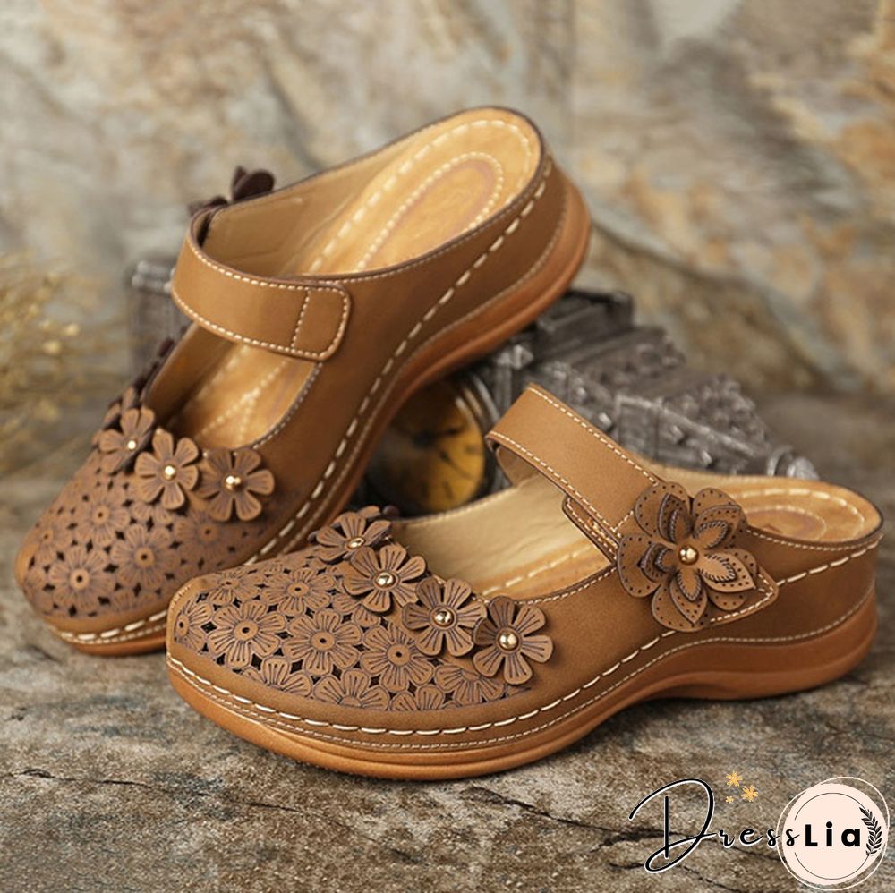 Women Vintage Style Sandals Flats Shoes Summer Casual Shoes Retro Shoes for Women Leather Shoes