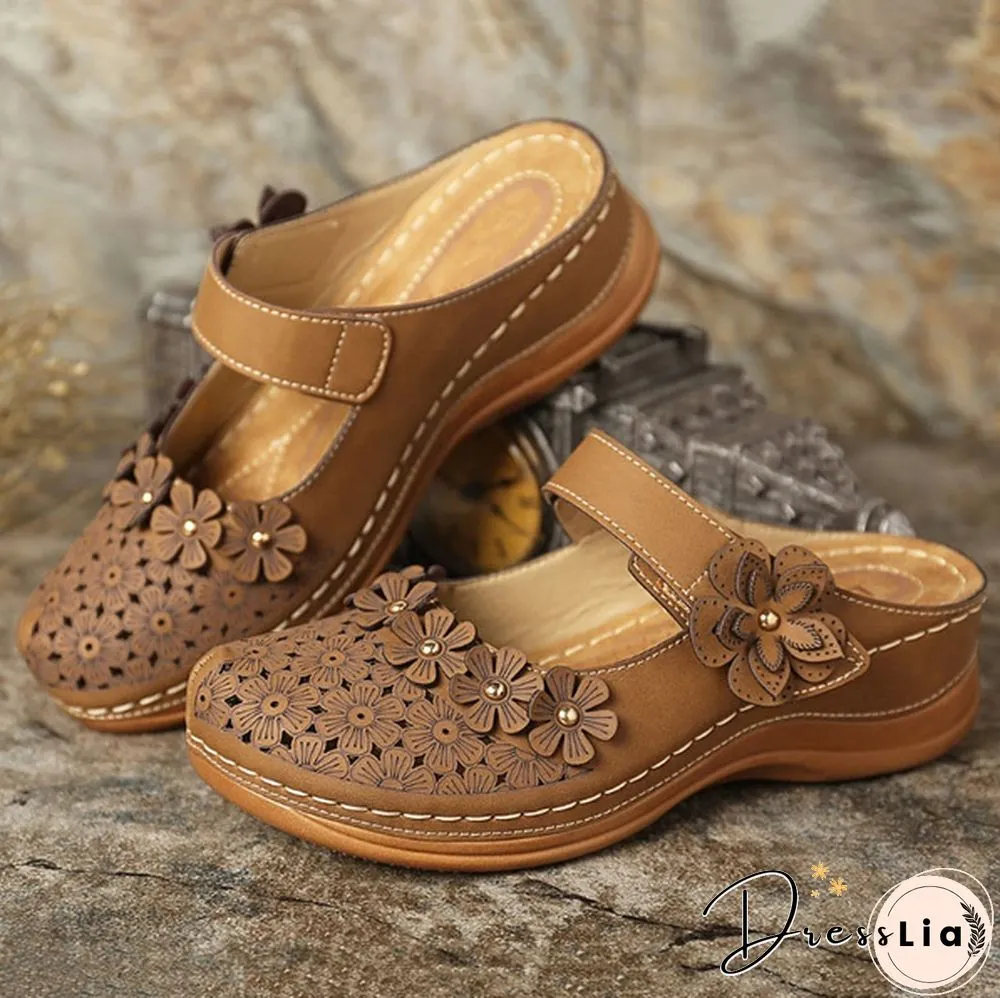 Women Vintage Style Sandals Flats Shoes Summer Casual Shoes Retro Shoes for Women Leather Shoes