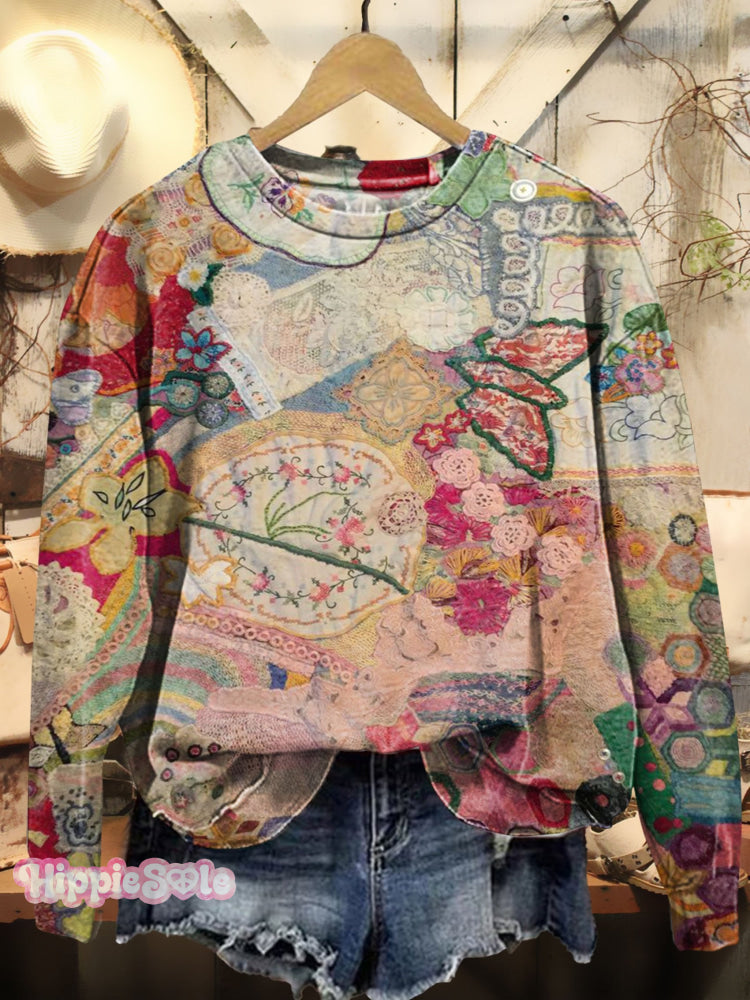 Colorful Irregular Patchwork Print Casual Sweatshirt Multicolor / S