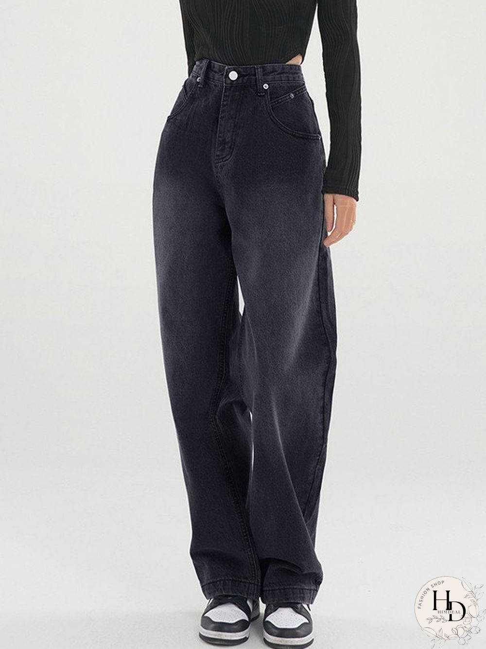 Washed Black Baggy Boyfriend Jeans