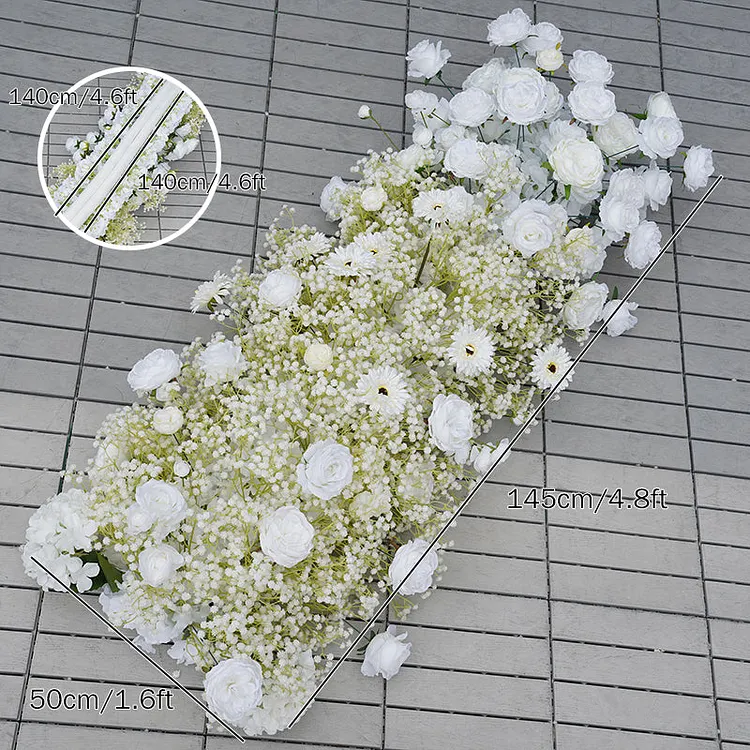 A8728 White Rose Baby's Breath Wedding Backdrop Arch Frame Decor Arrangement Floral