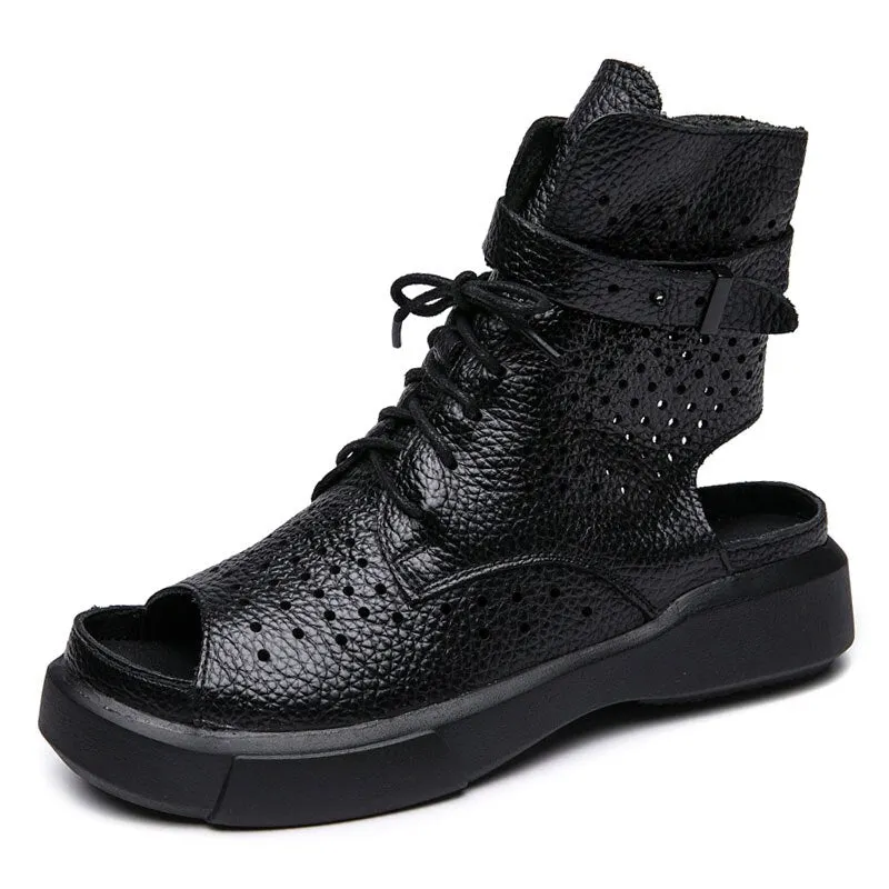 GKTINOO 2022 Fashion Ladies Sandals Hollow-Out Gladiator Sandals Women Flat Shoes Open Toe Genuine Leather Summer Cool Boots