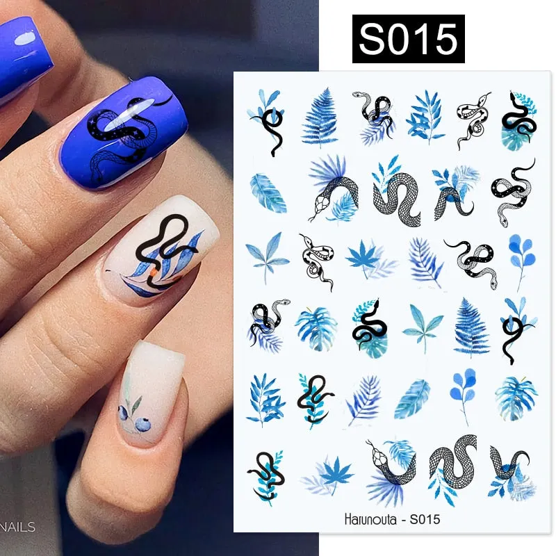Harunouta Gold Flower Leaves Water Decals Slider Lines Geometrics Spring Summer Nail Art Transfer 3D Stickers DIY Watermarks-Nail Inspo