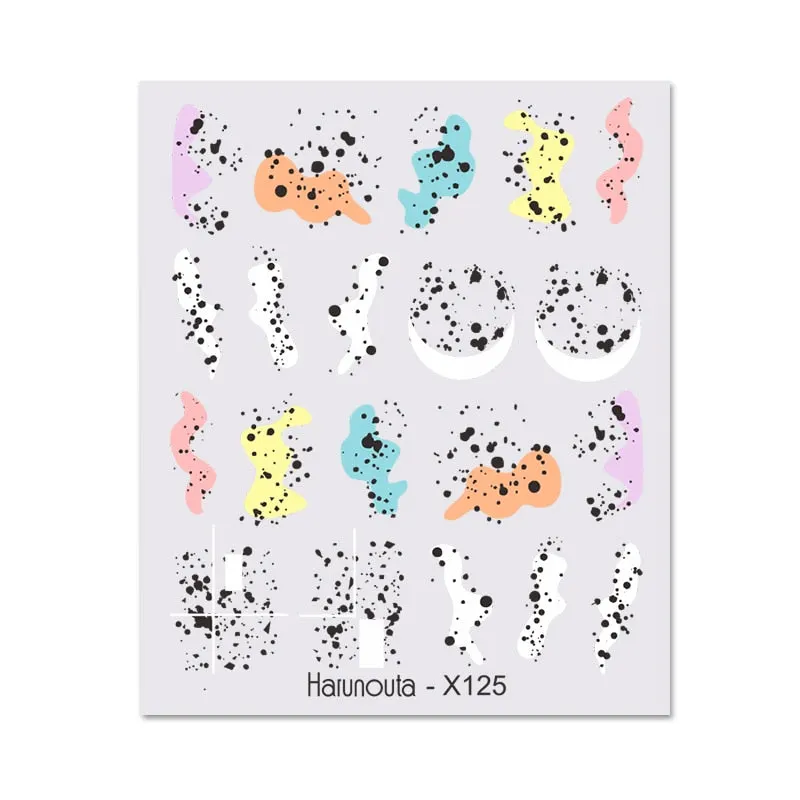 Harunouta Water Decals Ink Blooming Flower Leaves Transfer Nail Stickers Butterfly Love Heart Design Slider Watermark Decoration-Nail Inspo