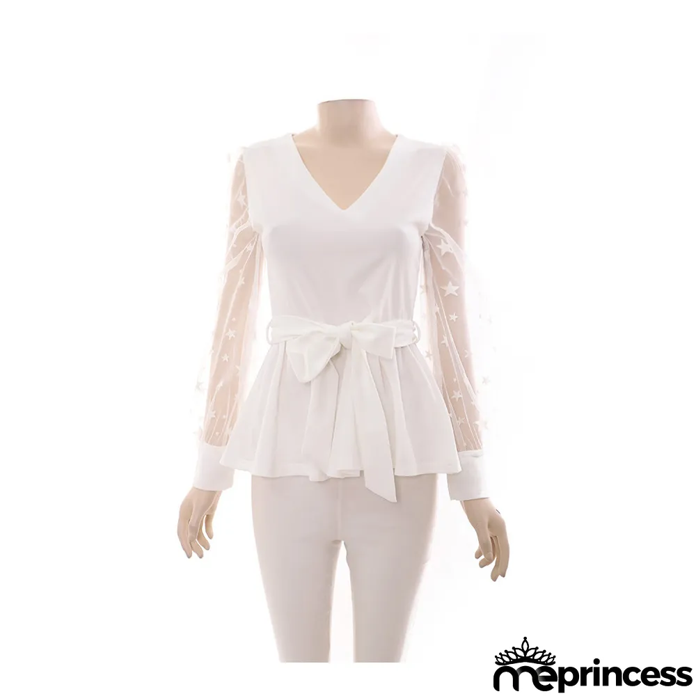 Women Fall V-neck Long Sleeve Lace Elegant Top