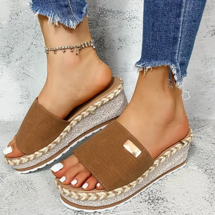 New Women Slippers Casual Solid Color Bowknot Platform Flat Shoes Fashion Braided Straps Outdoor Walking Sandals Zapatilla Mujer