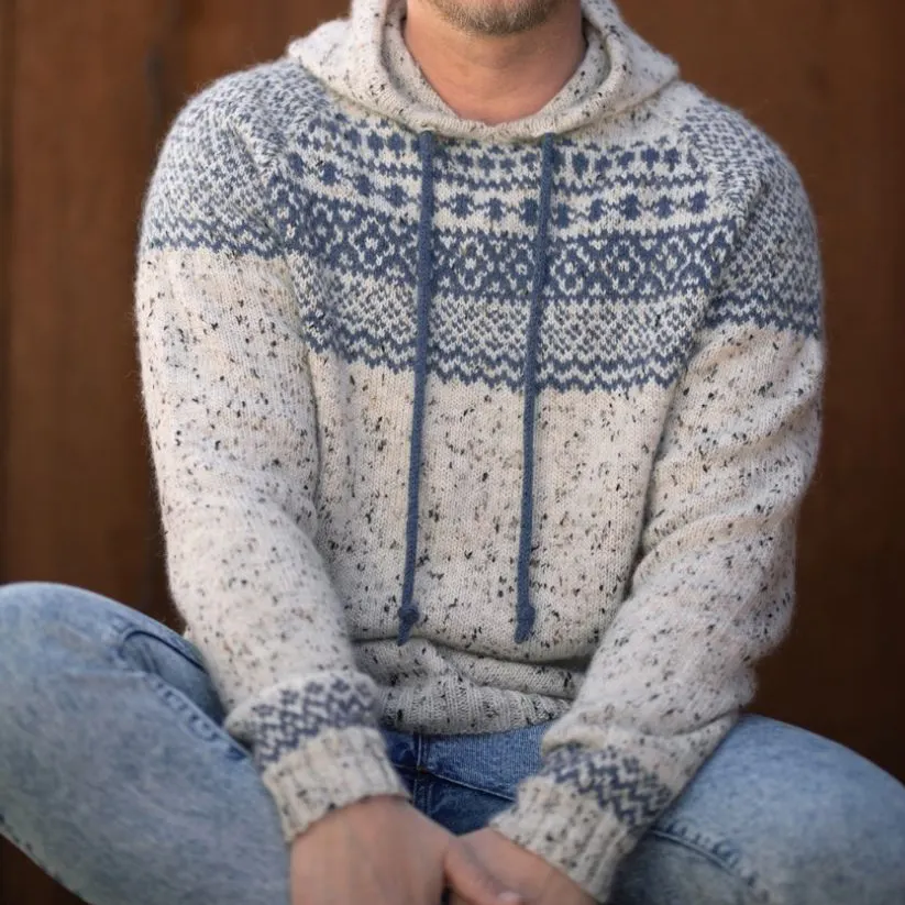 Men'S Vintage Knitted Jacquard Hooded Sweater