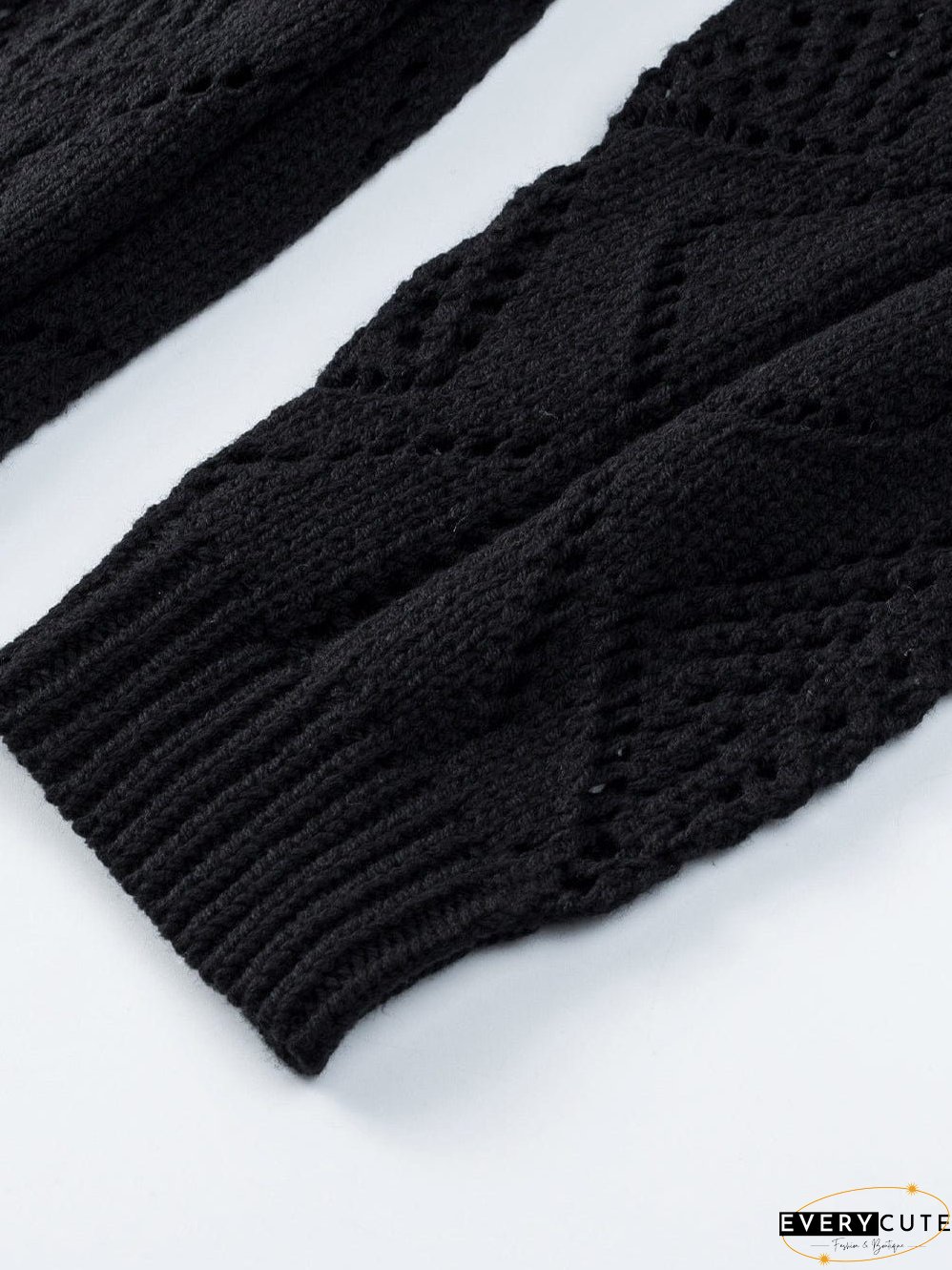 Elegant Black Crochet Knit Openwork Cardigan