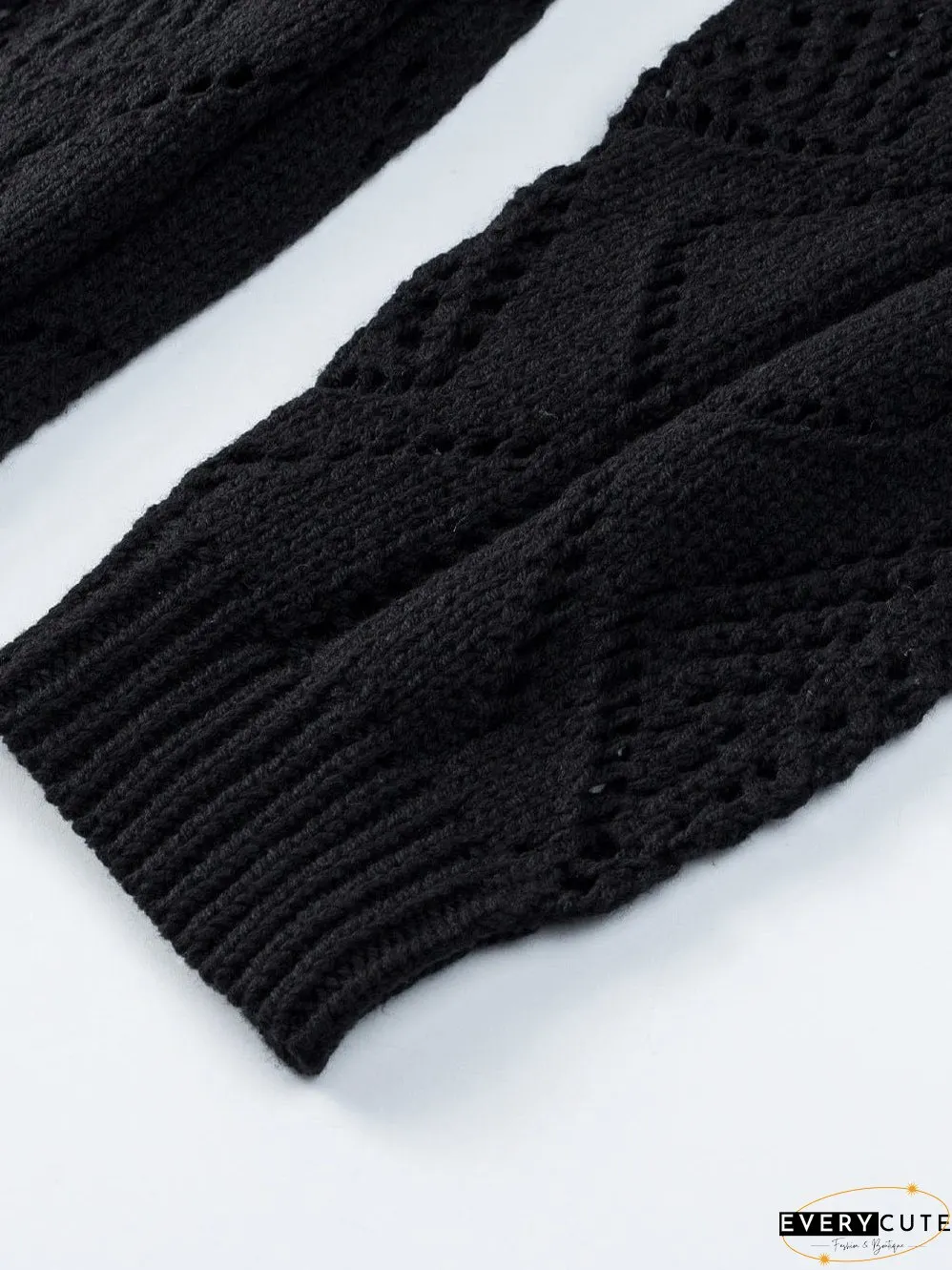 Elegant Black Crochet Knit Openwork Cardigan