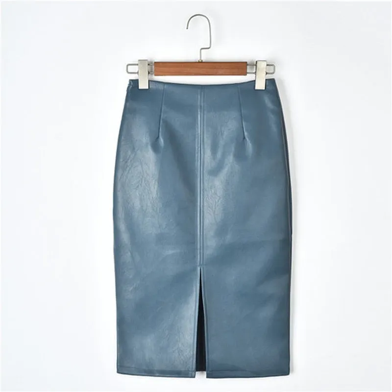 2021 Winter Korean PU Leather Skirts Women High Waist Straight Midi Skirts Sexy Skirt Women Plus Size Solid Split Skirts 10091