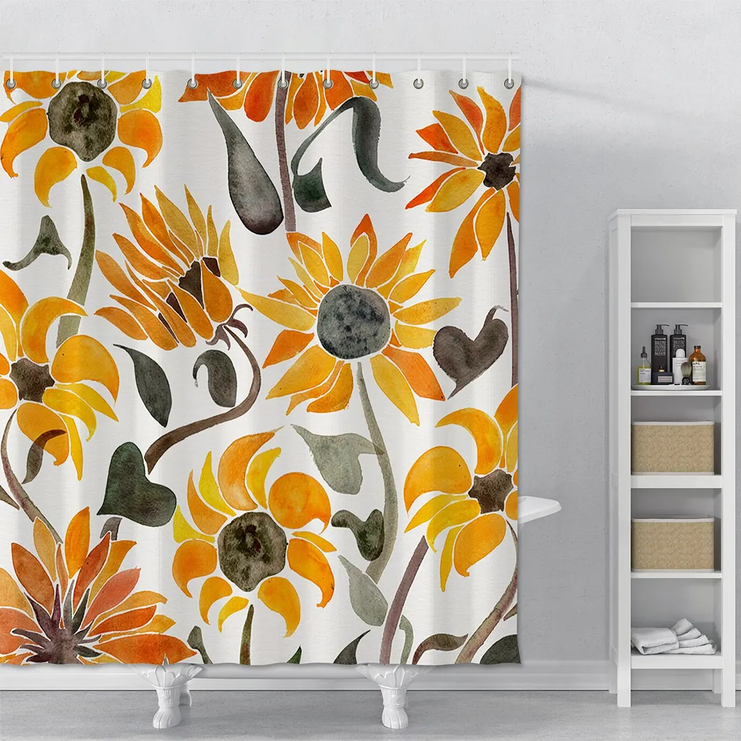Flower Leaves Printed Shower Curtain For Bathroom Polyester Fabric Shower Curtain Home Decor Waterproof Bath Curtain With Hooks
