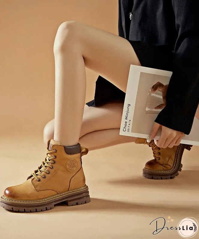 Unique Cross Strap Boots Yellow Cowhide Leather Mountaineering Boots