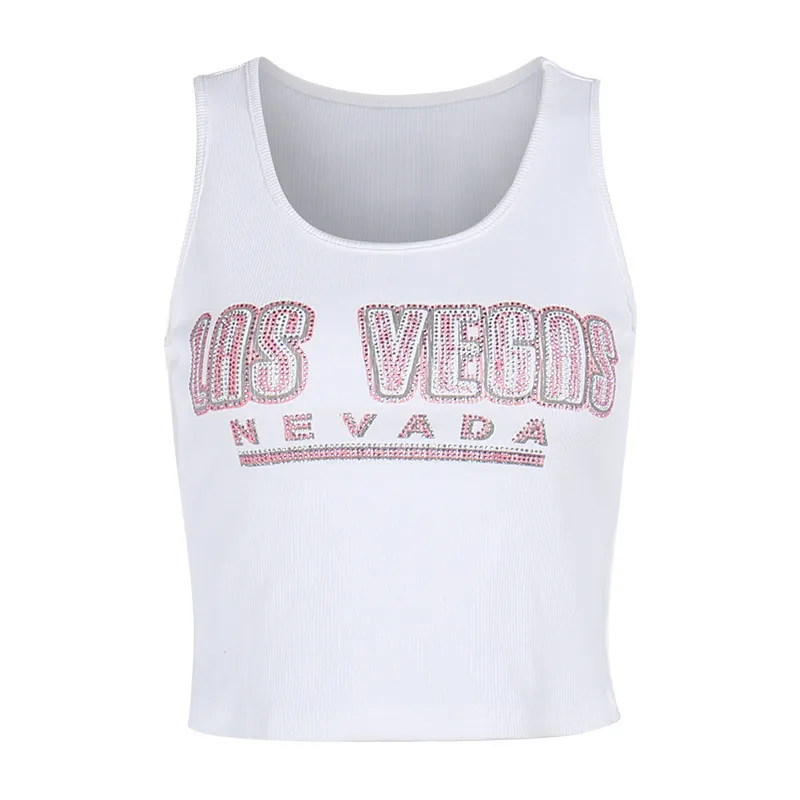 Uveng 2024 Summer New Personality Trend Small Vest Fashion Casual Repair Printing Hot Diamond Top Woman