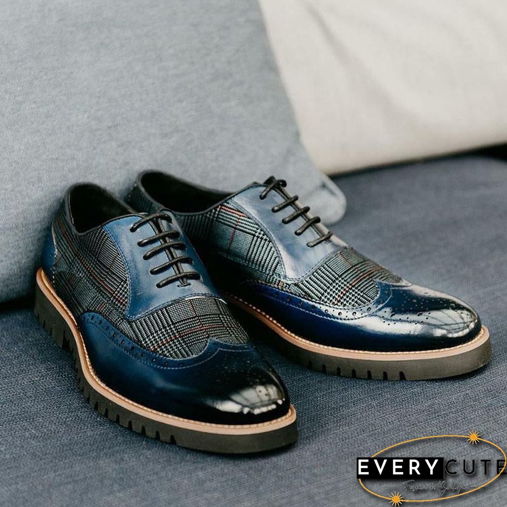 Men's Fashion Lattice Spliced Leather Brogue Shoes