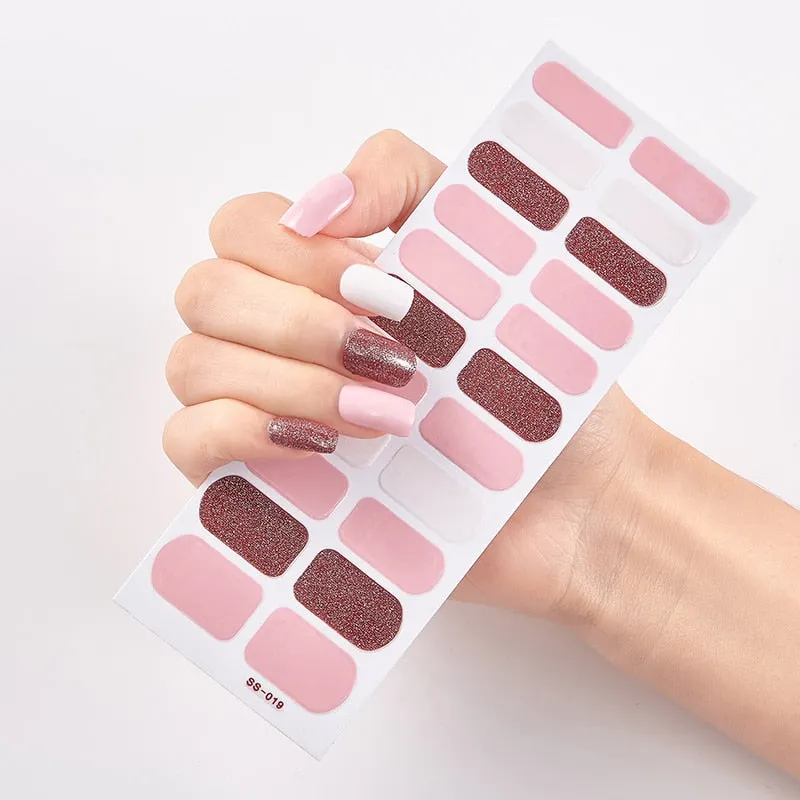 22 Tips/Sheet Solid And Shivering Patterned Nails Nail Wraps DIY Self Adhesive Nail Art Stickers 2020 Designer Nail Decals